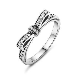 925 Sterling Silver Bow Ring with Pave CZ. Size 7